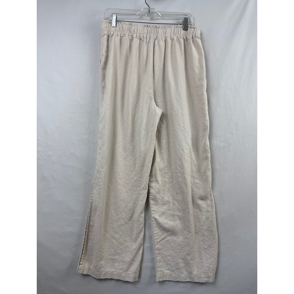 Calligraphie Linen Blend Wide Leg Pants Womens L Beige Excellent Paperbag Slit - Picture 8 of 10